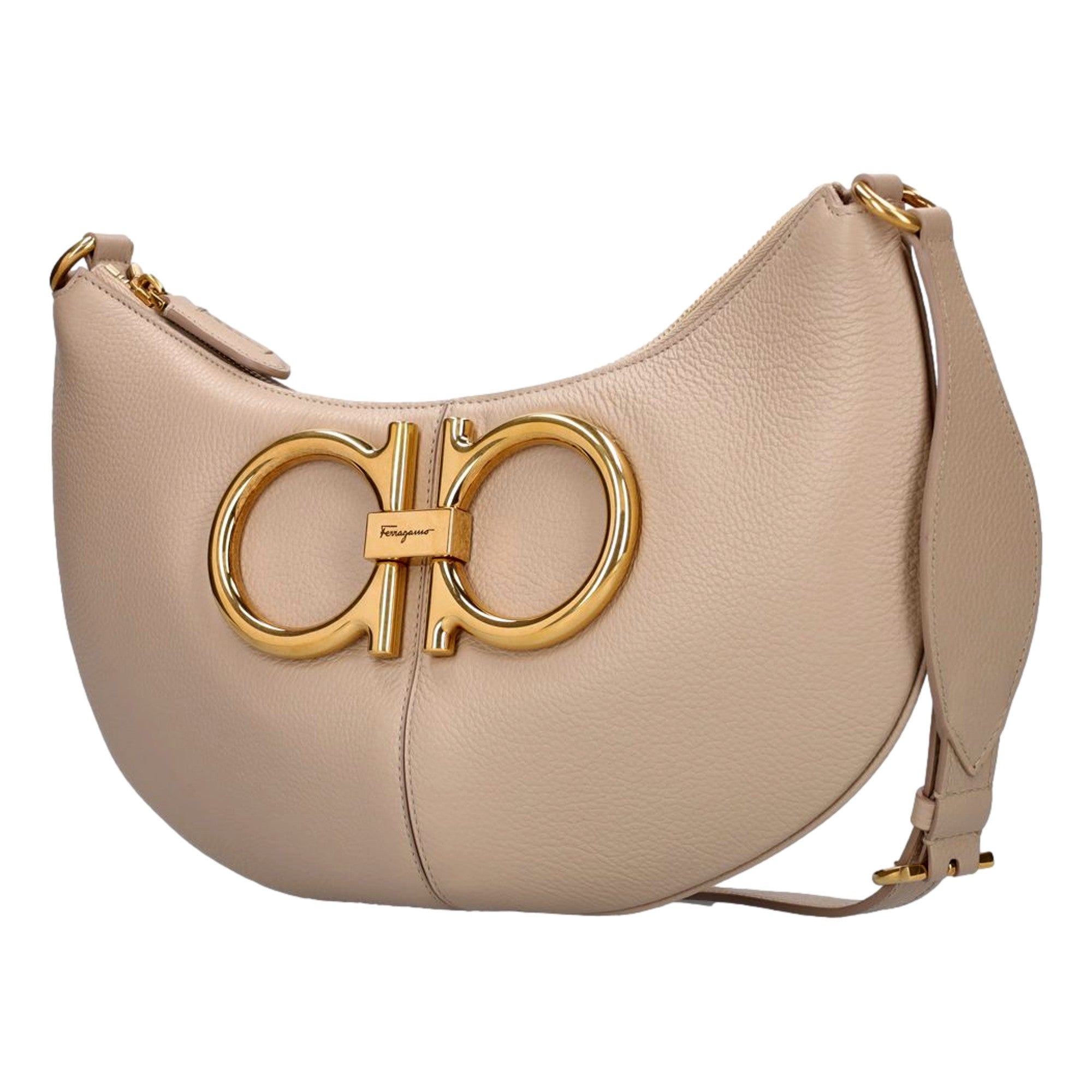 Ferragamo Gancio Beige Calfskin Daino Maxi Hobo Shoulder Bag available at Queen Bee of Beverly Hills