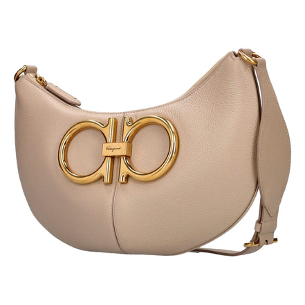 Ferragamo Gancio Beige Calfskin Daino Maxi Hobo Shoulder Bag available at Queen Bee of Beverly Hills
