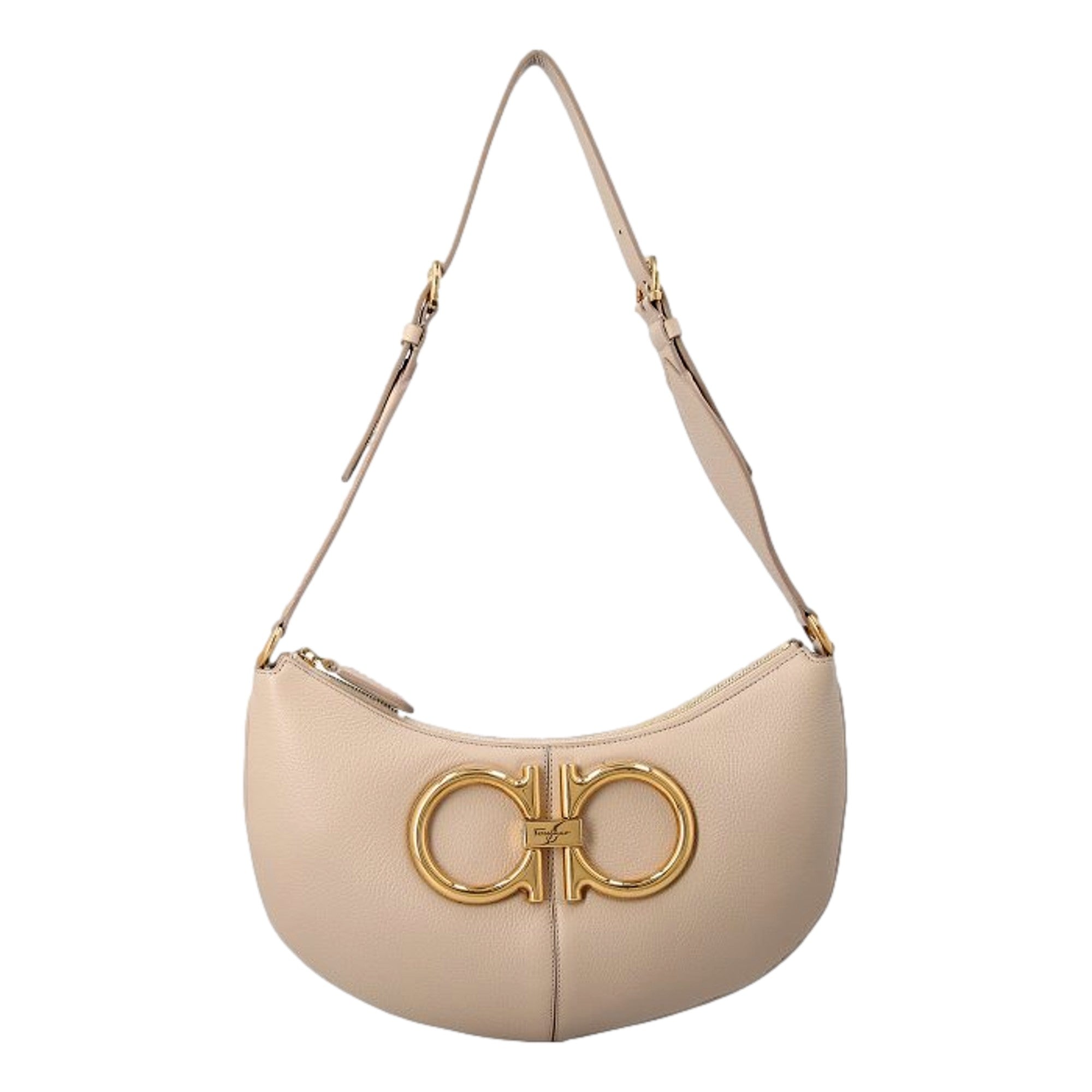 Ferragamo Gancio Beige Calfskin Daino Maxi Hobo Shoulder Bag available at Queen Bee of Beverly Hills