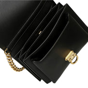 Ferragamo Trifolio Black Leather Flap Crossbody Bag Gold Gancini sold at Queen Bee of Beverly Hills