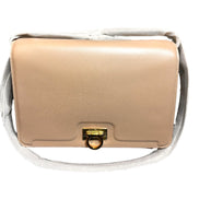 Ferragamo Trifolio Soft Leather Flap Crossbody Bag Ameretti Beige Gold Hardware sold at Queen Bee of Beverly Hills