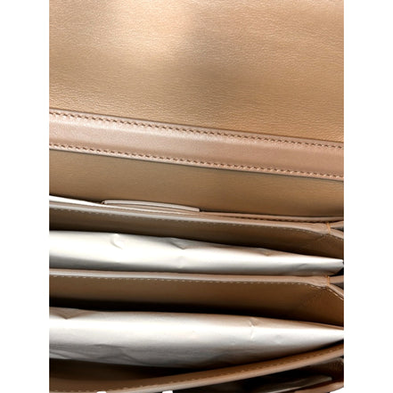 Ferragamo Trifolio Soft Leather Flap Crossbody Bag Ameretti Beige Gold Hardware sold at Queen Bee of Beverly Hills