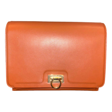 Ferragamo Trifolio Soft Leather Flap Crossbody Bag Cognac Brown available at Queen Bee of Beverly Hills