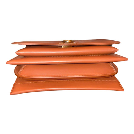 Ferragamo Trifolio Soft Leather Flap Crossbody Bag Cognac Brown available at Queen Bee of Beverly Hills