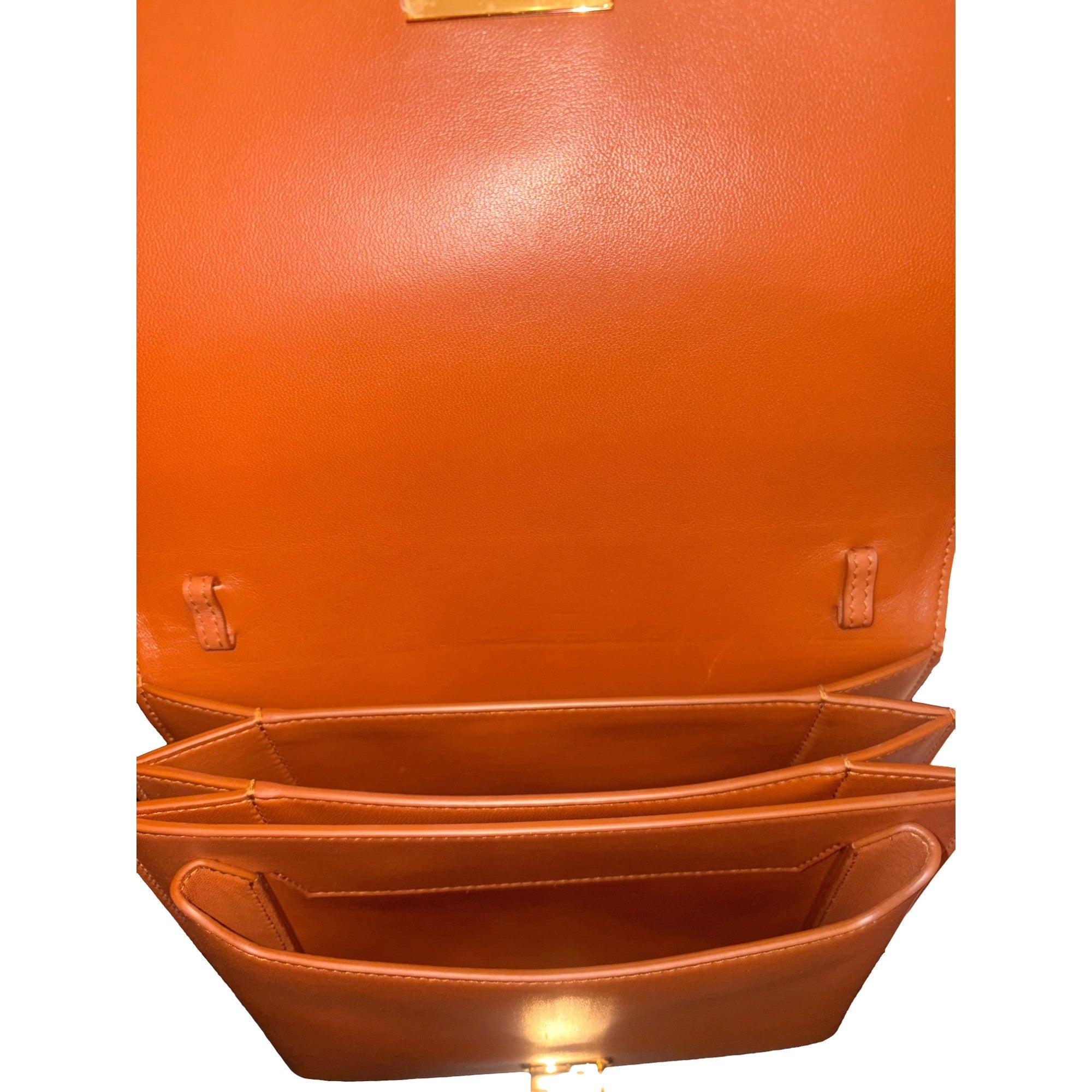 Ferragamo Trifolio Soft Leather Flap Crossbody Bag Cognac Brown available at Queen Bee of Beverly Hills