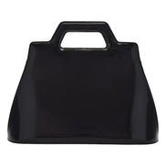 Ferragamo Wanda Black Patent Leather Top Handle Handbag available at Queen Bee of Beverly Hills