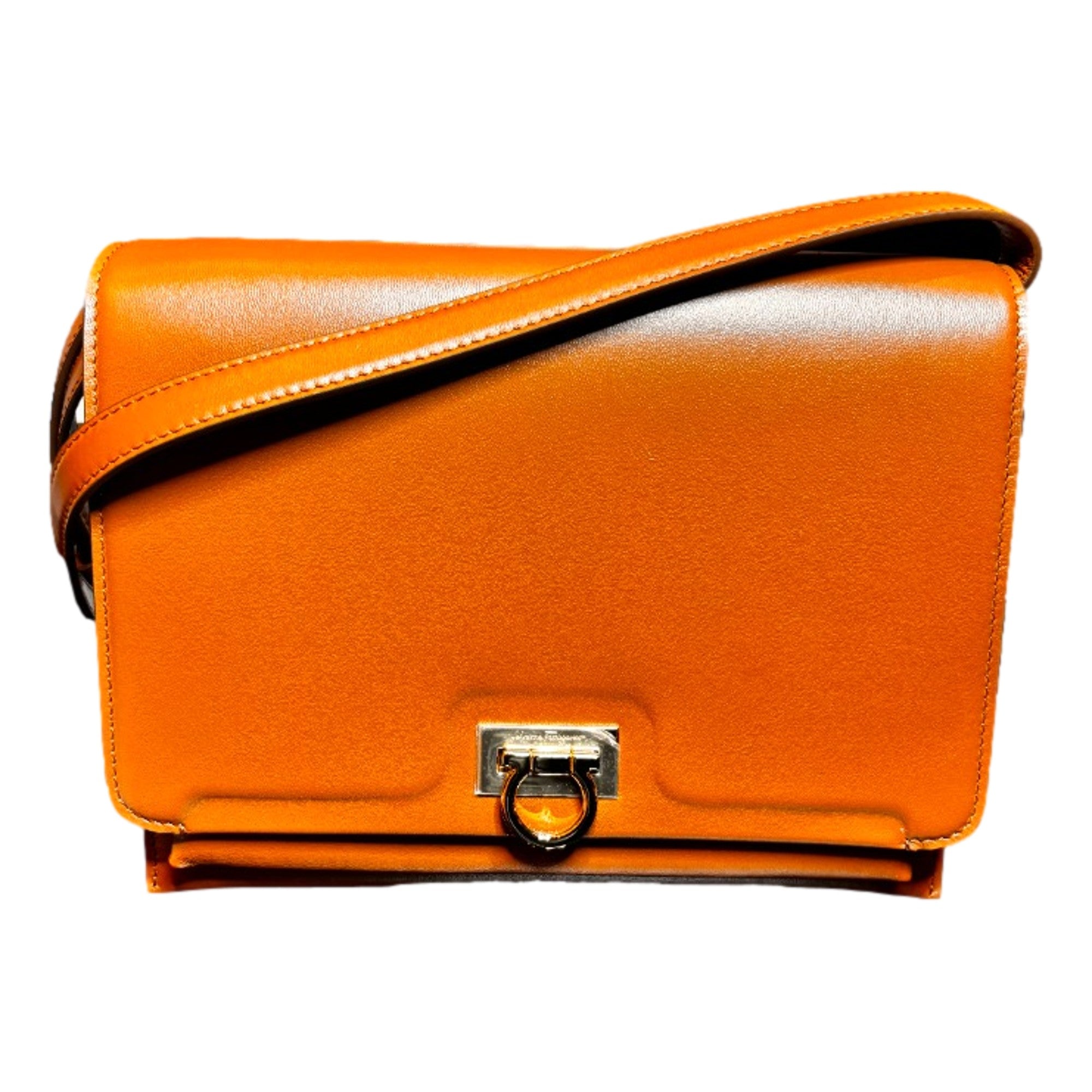 Ferragamo Trifolio Soft Leather Flap Crossbody Bag Sella Brown Gold Gancini Closure sold at Queen Bee of Beverly  Hills