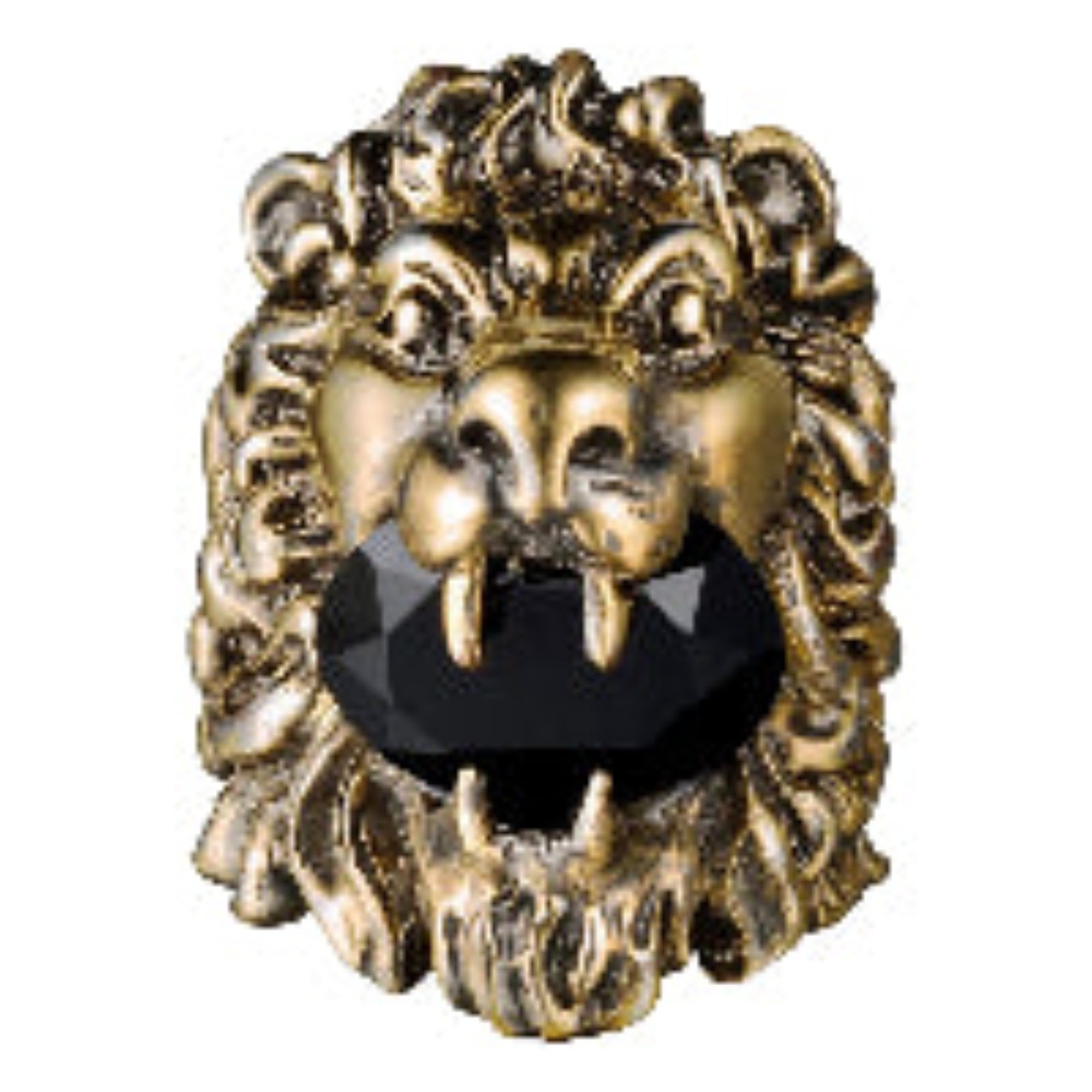 Gucci Lion Head King Ring With Crystal Aged Gold and Black 10 