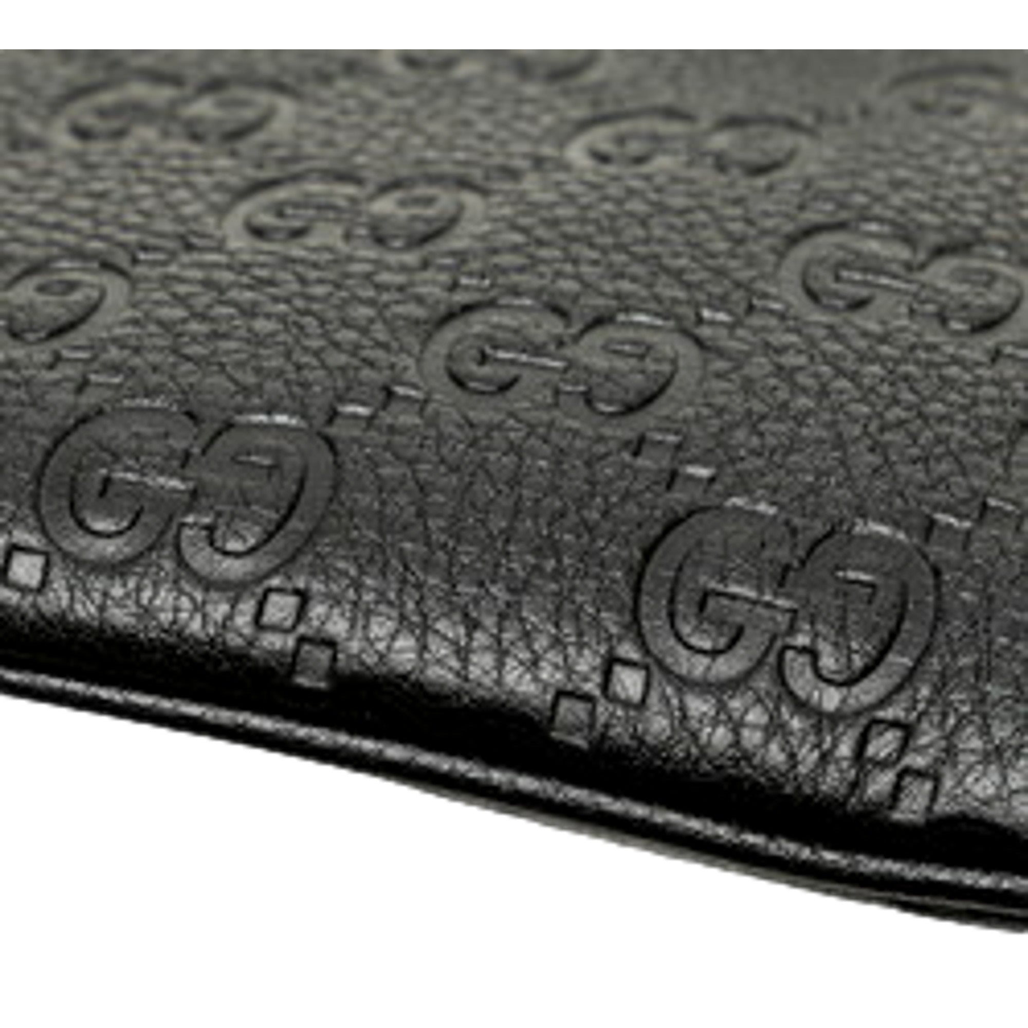 Gucci GG Emblem Black Leather Shoulder Bag Chain Strap