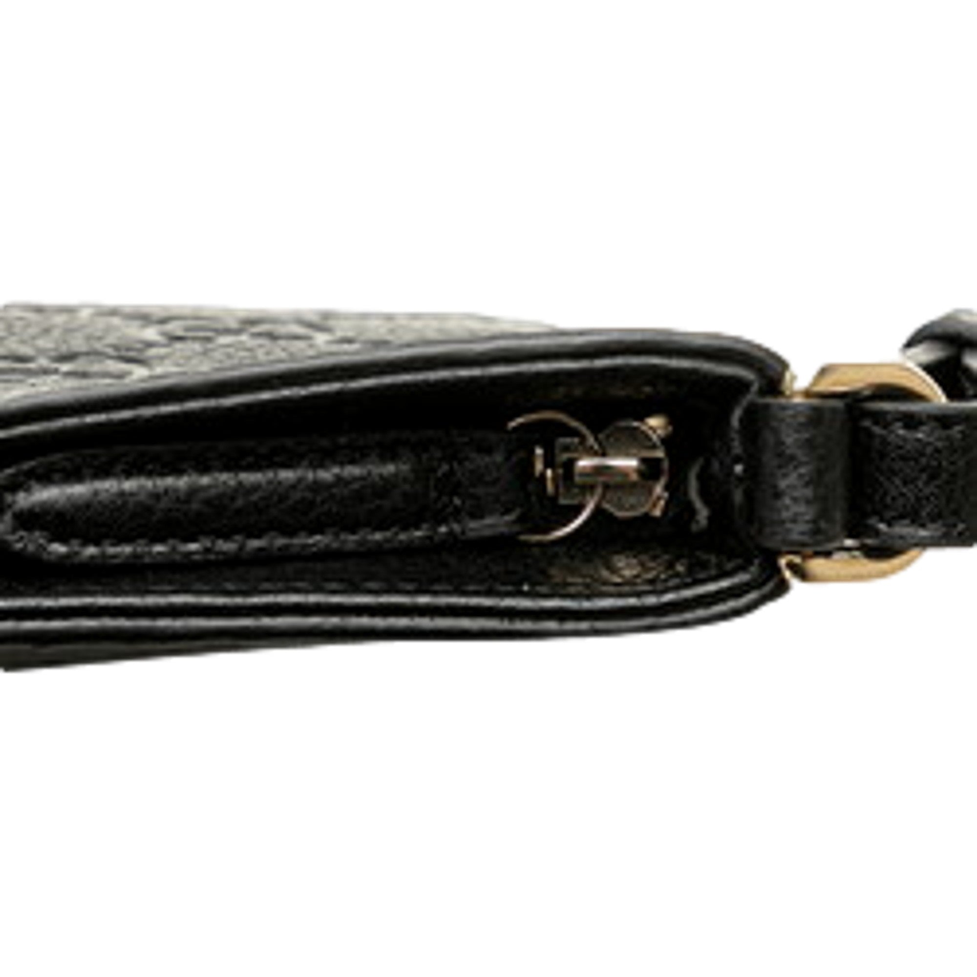 Gucci GG Emblem Black Leather Shoulder Bag Chain Strap