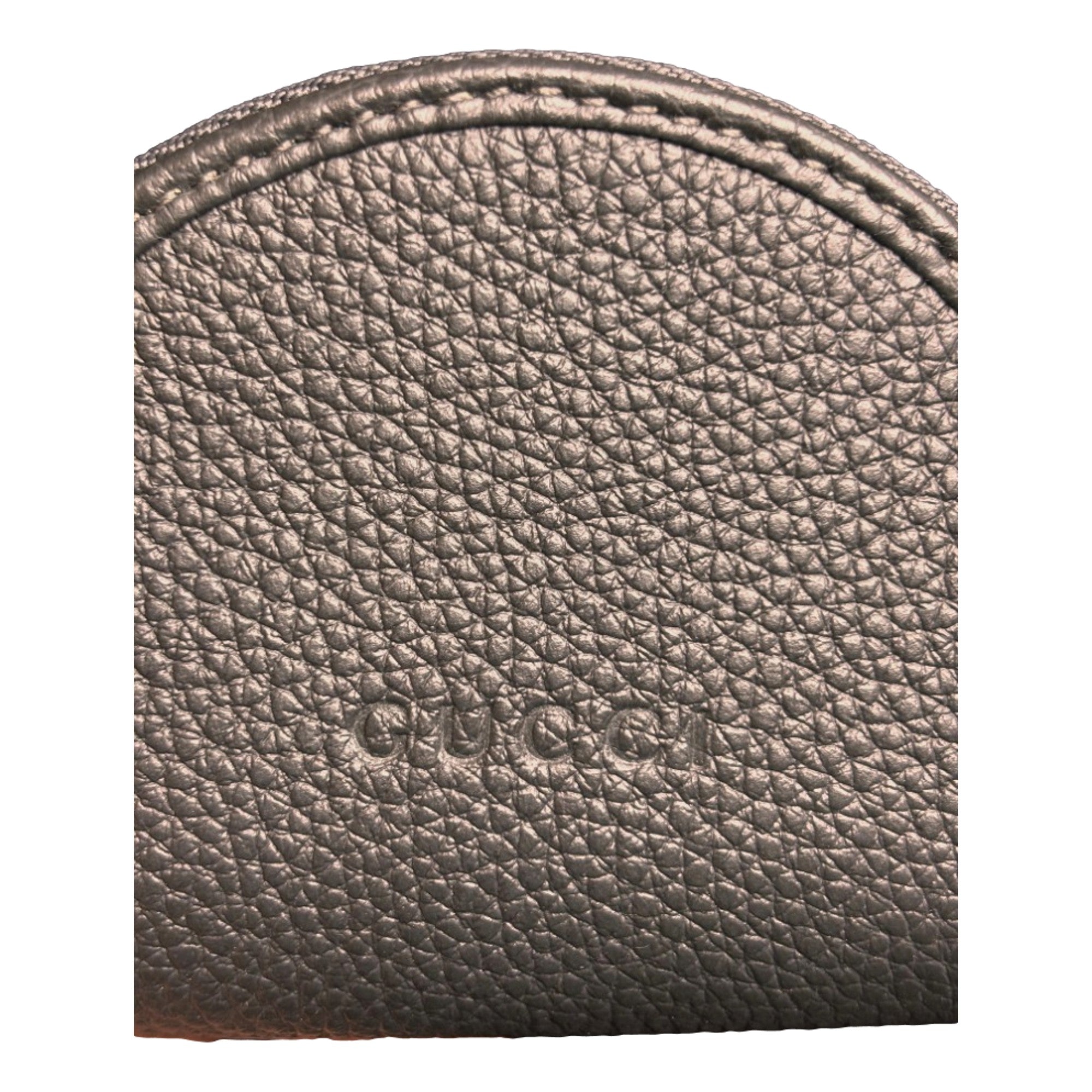 Gucci Dark Gray Leather Earphone Case Zip Pouch Key Ring Clip