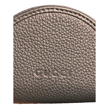 Gucci Dark Gray Leather Earphone Case Zip Pouch Key Ring Clip