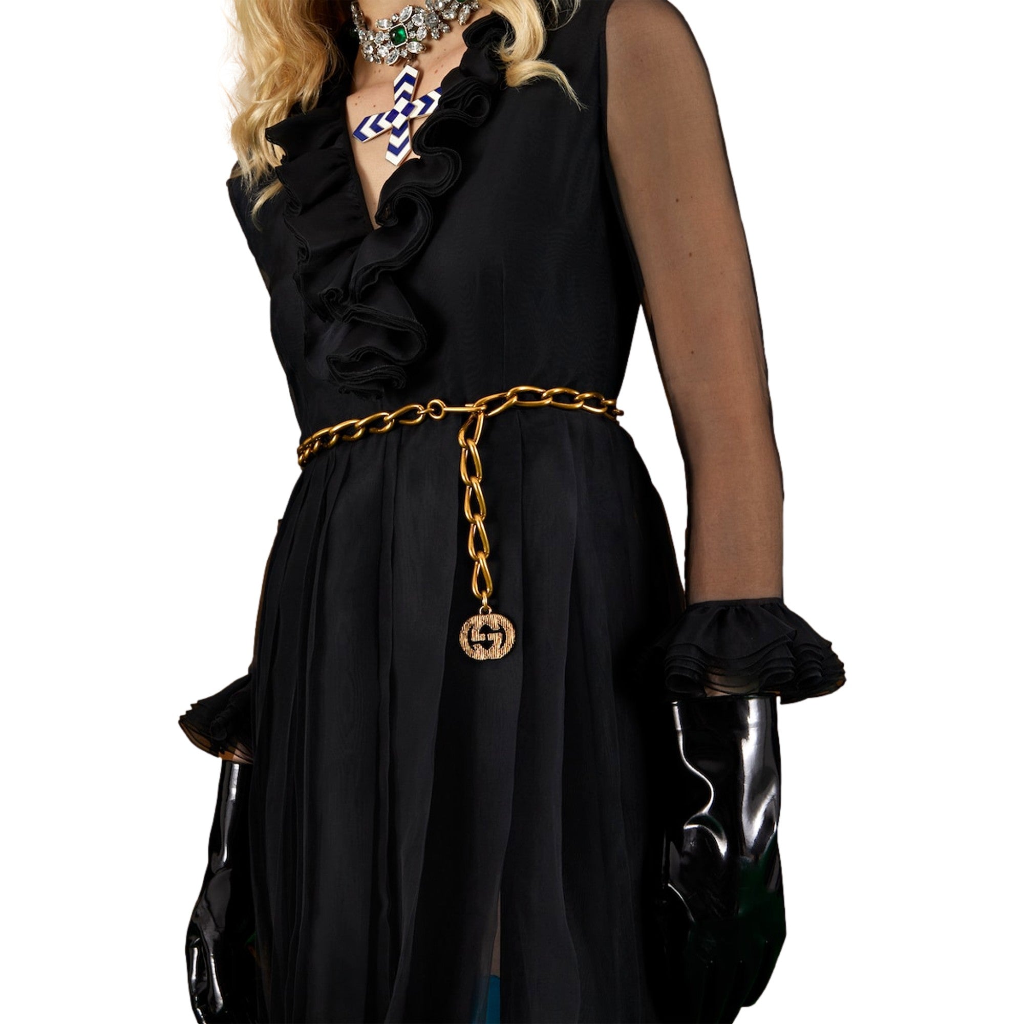 Gucci Antique Gold-Toned Metal Chain Waist Belt with Interlocking G Size 65 available at Queen Bee of Beverly Hills