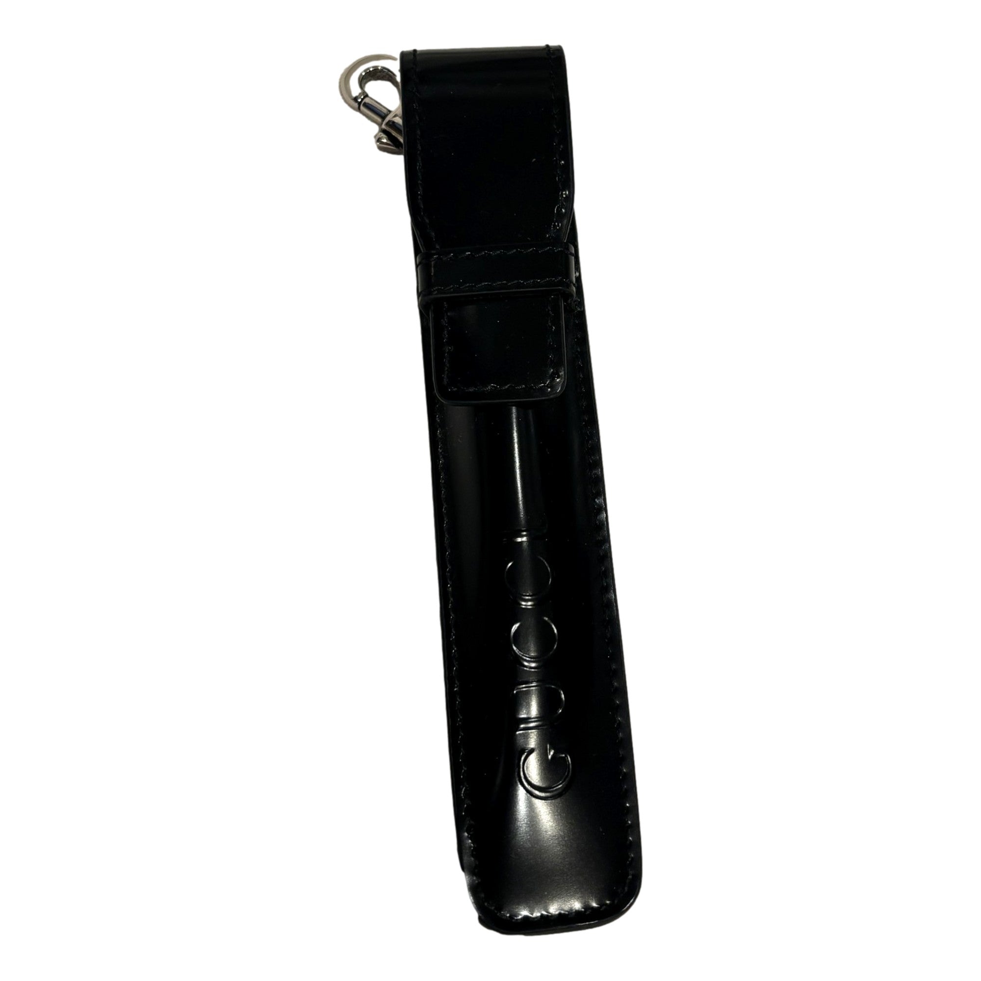 Gucci Black Patent Leather Apple Pencil Holder Keychain - available at Queen Bee of Beverly Hills. 
