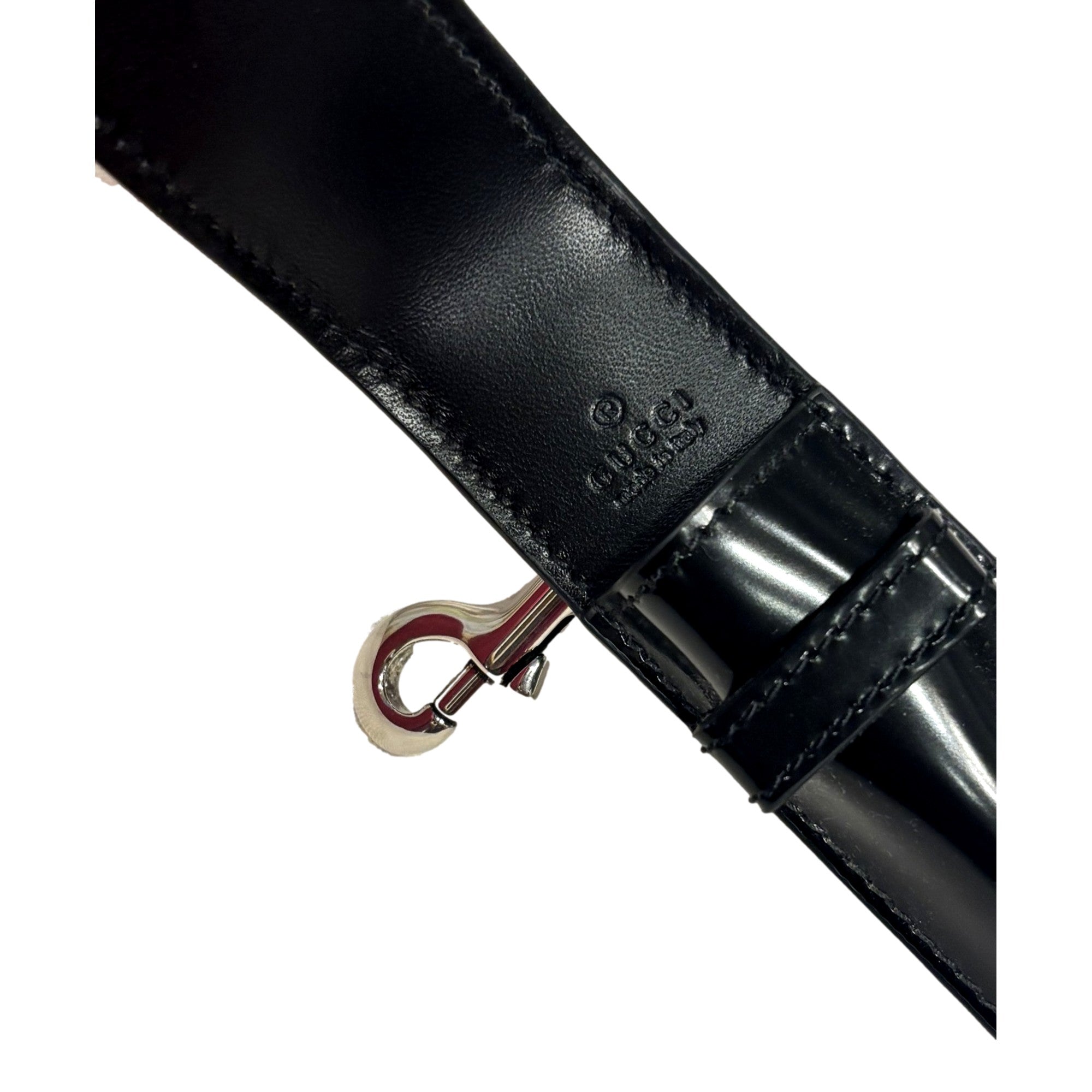 Gucci Black Patent Leather Apple Pencil Holder Keychain - available at Queen Bee of Beverly Hills. 