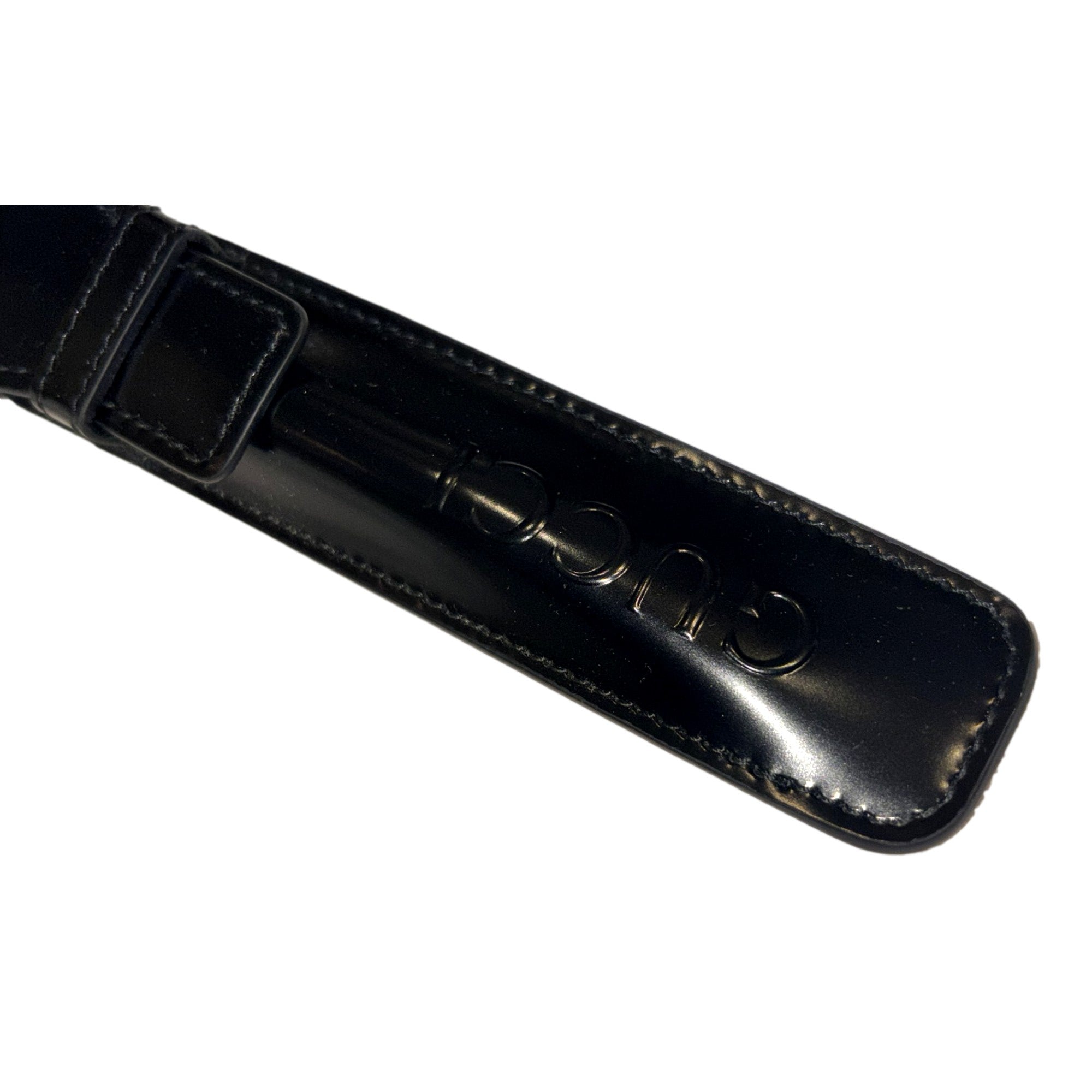 Gucci Black Patent Leather Apple Pencil Holder Keychain - available at Queen Bee of Beverly Hills. 
