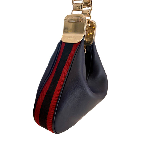 Gucci Attaché Small Shoulder Bag Navy Leather available at Queen Bee of Beverly Hills
