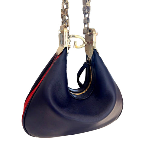 Gucci Attaché Small Shoulder Bag Navy Leather available at Queen Bee of Beverly Hills