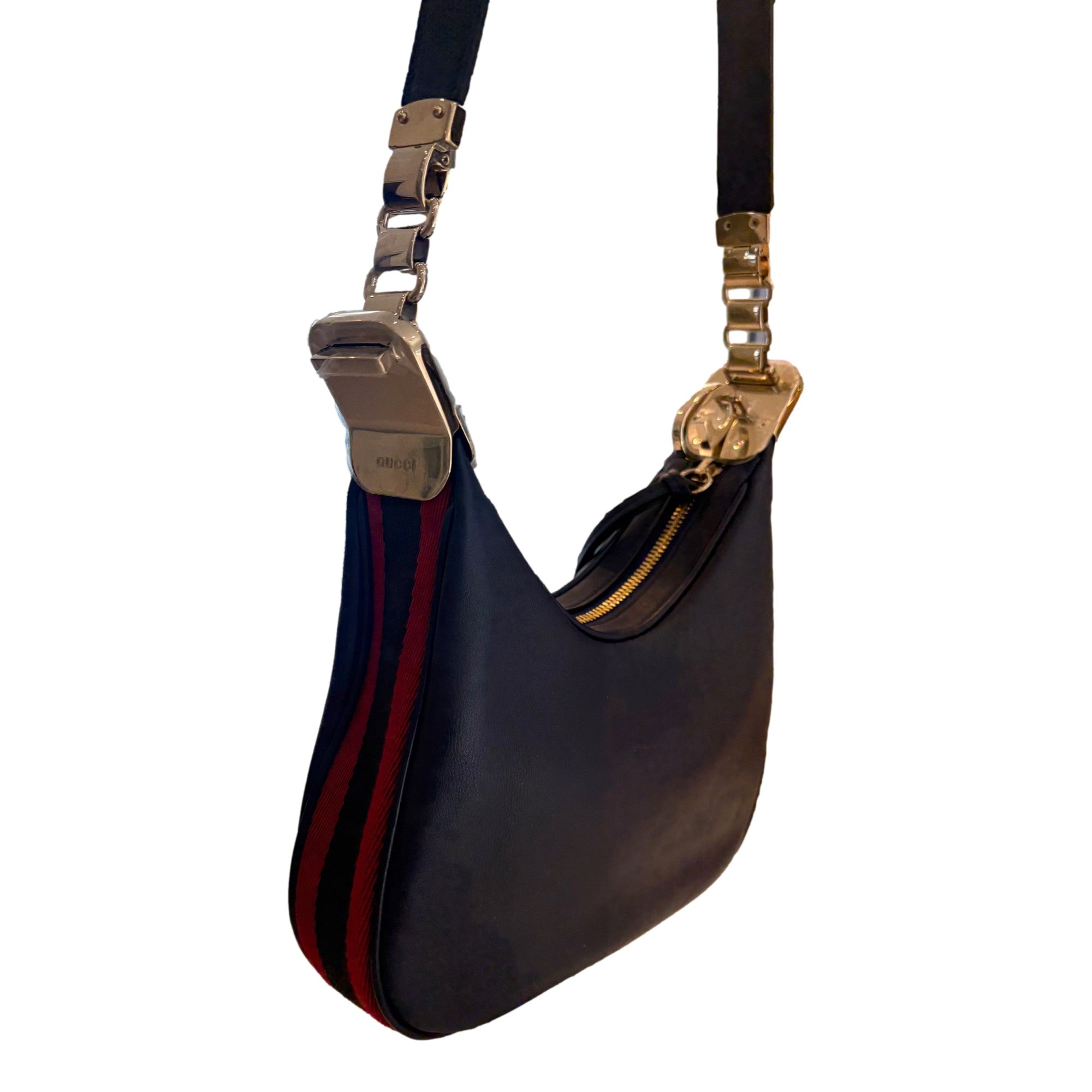 Gucci Attaché Small Shoulder Bag Navy Leather available at Queen Bee of Beverly Hills