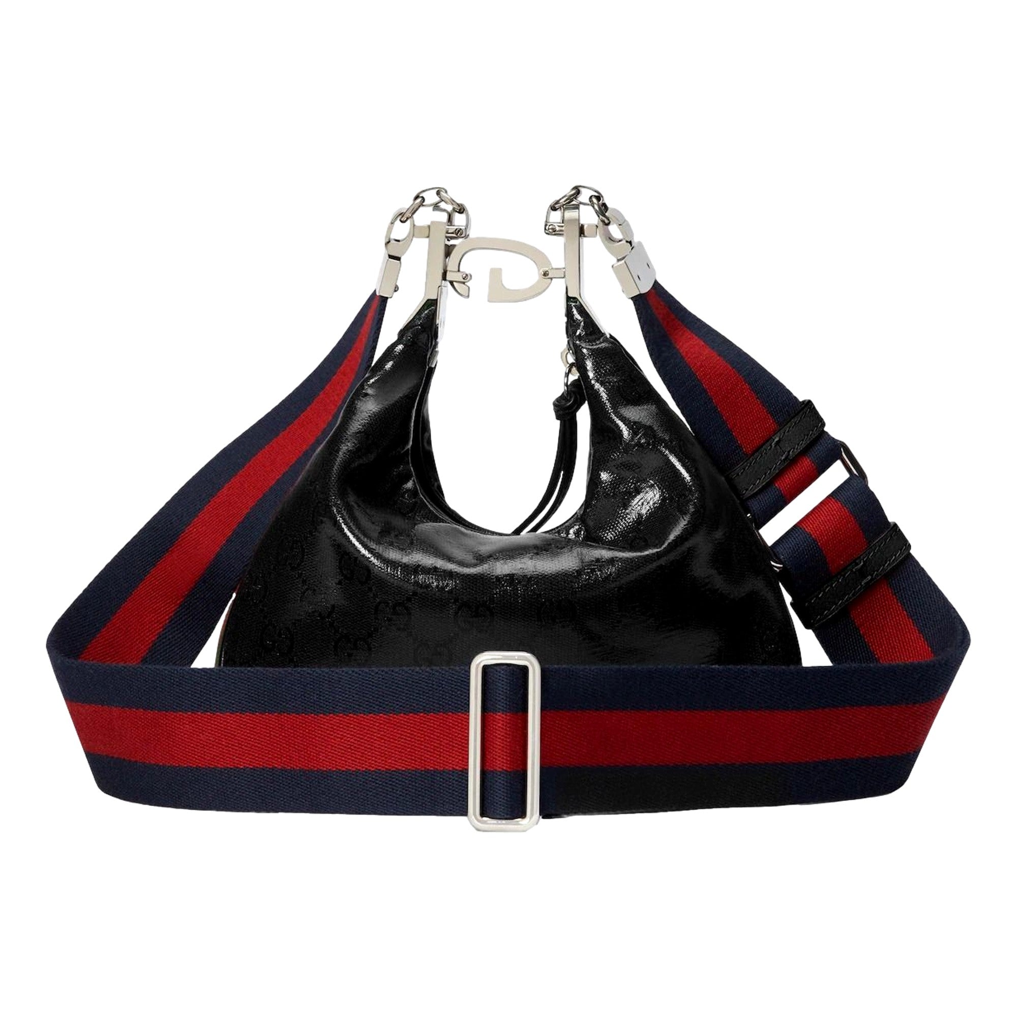 Gucci Attache Web Stripe Small Shoulder Bag Black Leather available at Queen Bee of Beverly Hills