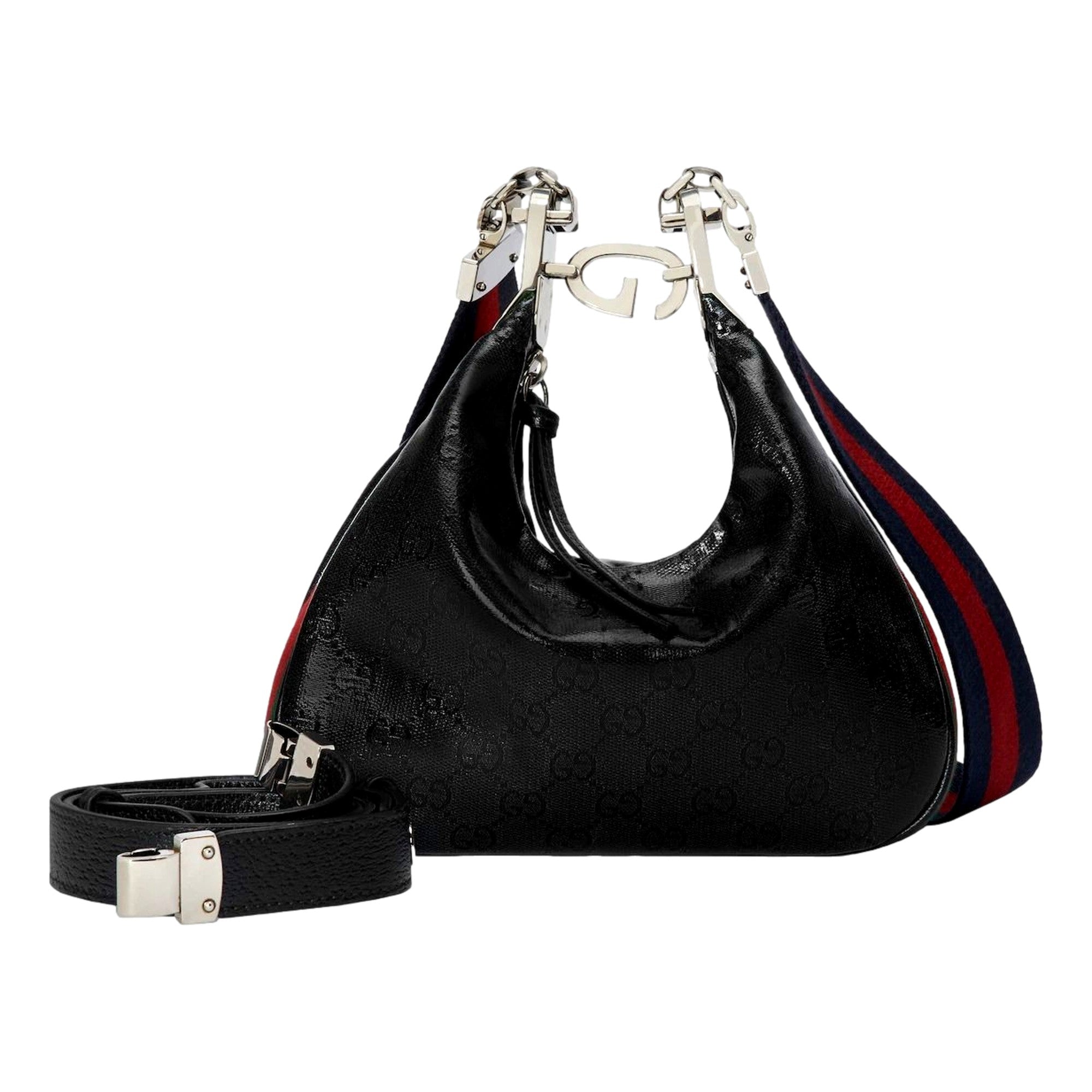 Gucci Attache Web Stripe Small Shoulder Bag Black Leather available at Queen Bee of Beverly Hills