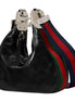 Gucci Attache Web Stripe Small Shoulder Bag Black Leather available at Queen Bee of Beverly Hills