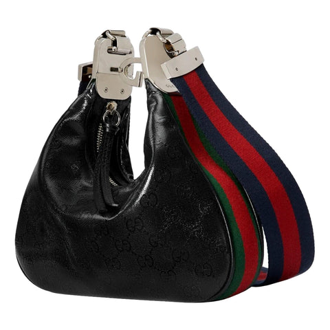 Gucci Attache Web Stripe Small Shoulder Bag Black Leather available at Queen Bee of Beverly Hills