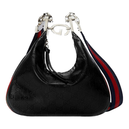 Gucci Attache Web Stripe Small Shoulder Bag Black Leather available at Queen Bee of Beverly Hills