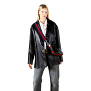 Gucci Attache Web Stripe Small Shoulder Bag Black Leather available at Queen Bee of Beverly Hills