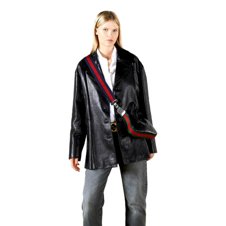 Gucci Attache Web Stripe Small Shoulder Bag Black Leather available at Queen Bee of Beverly Hills