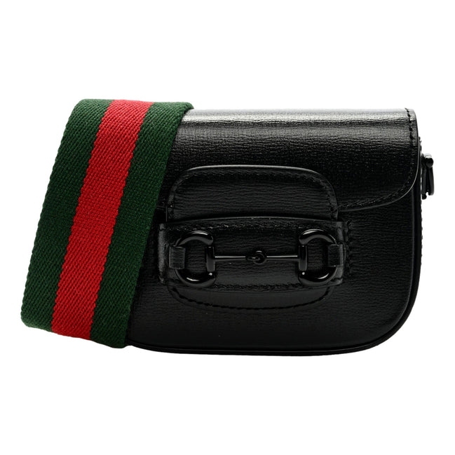 Gucci Azalea Calfskin Web Monochrome Horsebit 1955 Mini Handbag Black available at Queen Bee of Beverly Hills