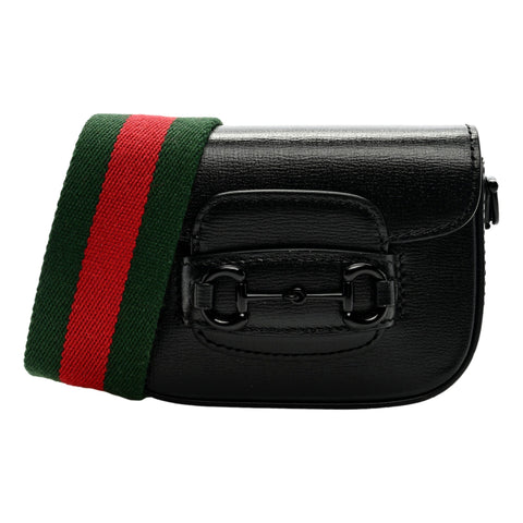 Gucci Azalea Calfskin Web Monochrome Horsebit 1955 Mini Handbag Black available at Queen Bee of Beverly Hills