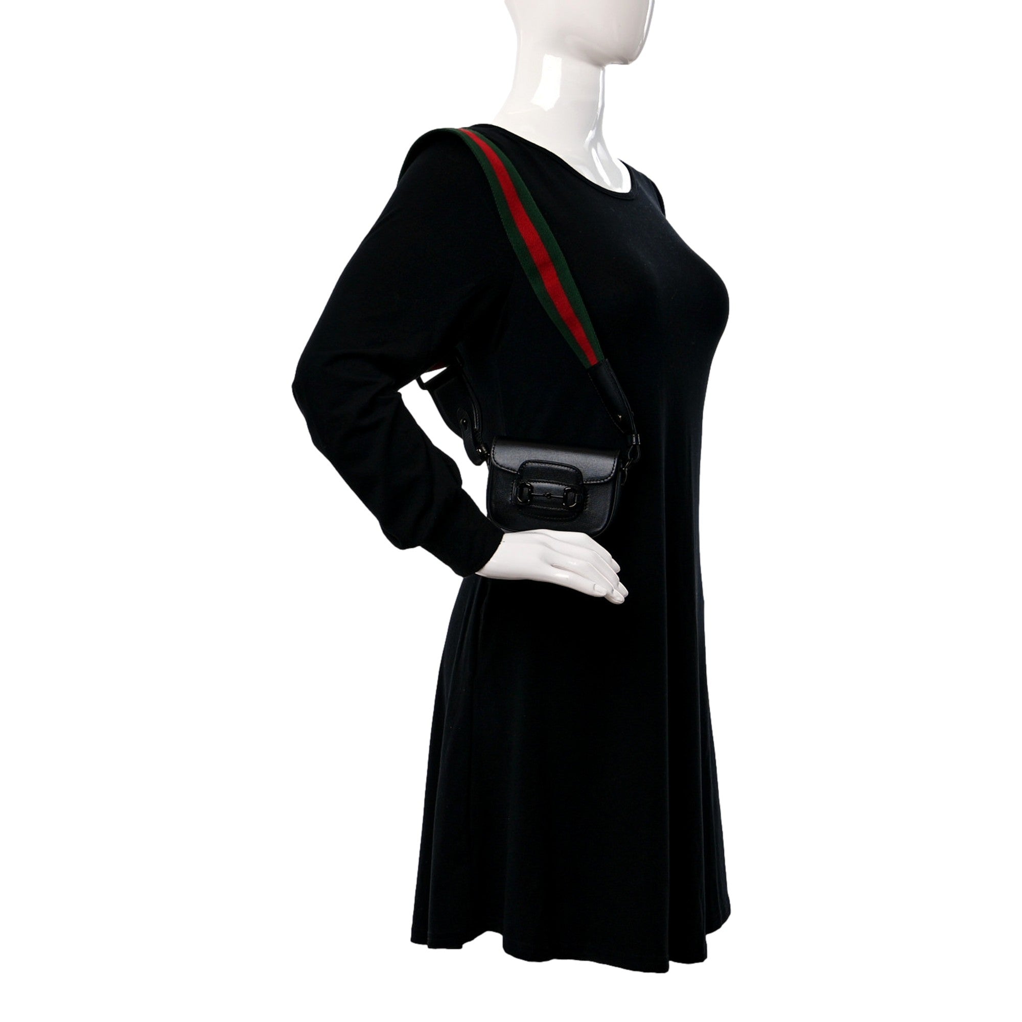 Gucci Azalea Calfskin Web Monochrome Horsebit 1955 Mini Handbag Black available at Queen Bee of Beverly Hills