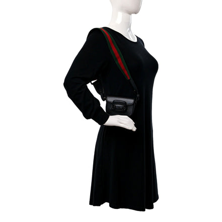 Gucci Azalea Calfskin Web Monochrome Horsebit 1955 Mini Handbag Black available at Queen Bee of Beverly Hills