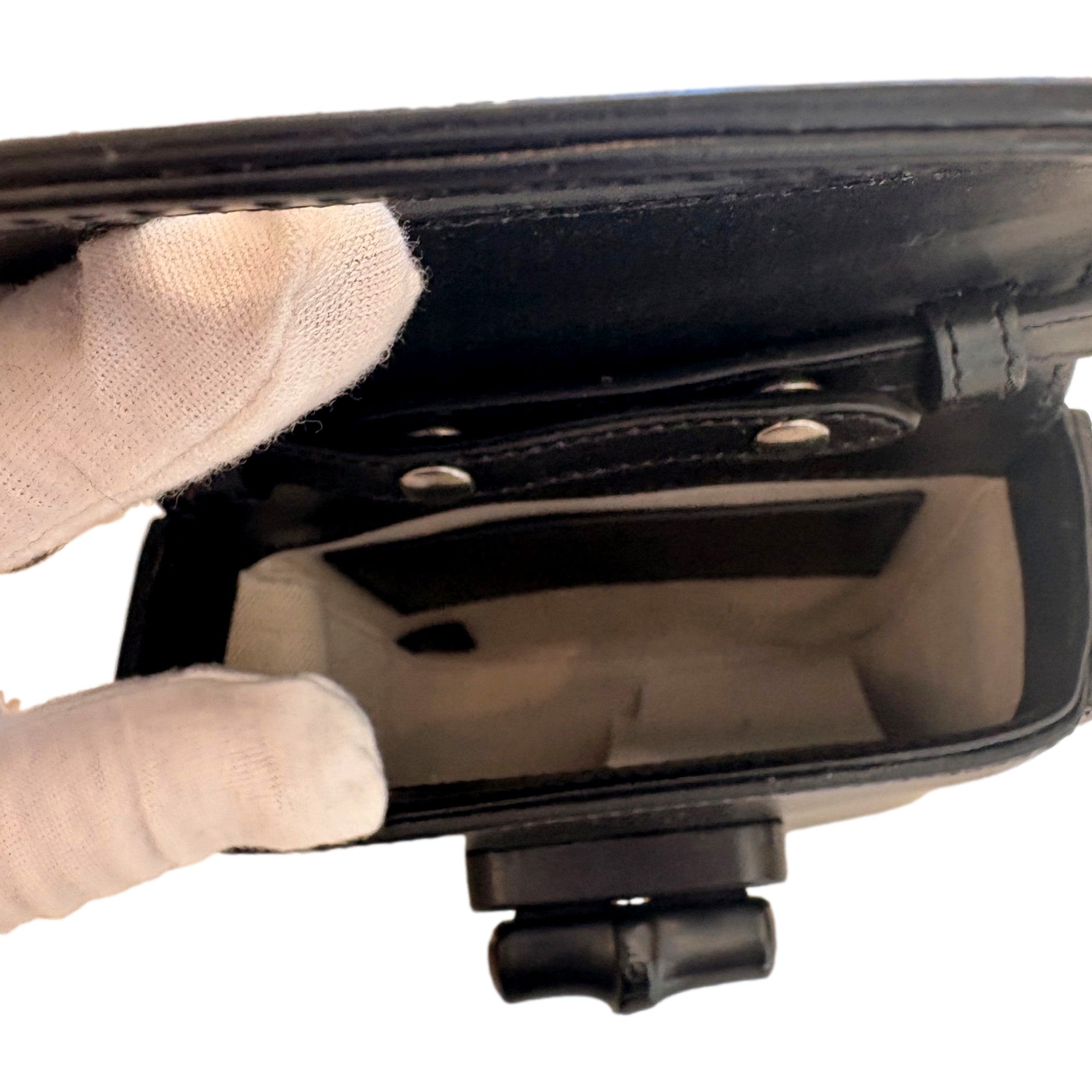 Gucci Bamboo 1947 Mini Handbag Top Handle Bag in Black Leather available at Queen Bee of Beverly Hills