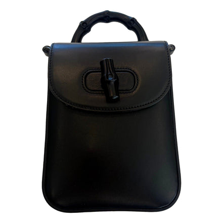 Gucci Bamboo 1947 Mini Handbag Top Handle Bag in Black Leather available at Queen Bee of Beverly Hills