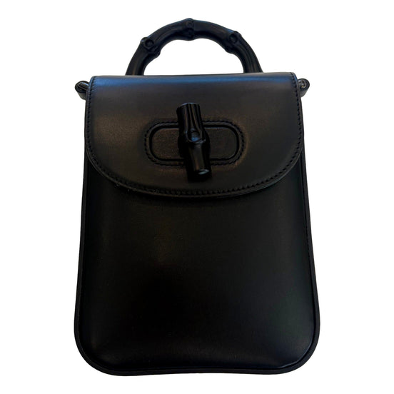 Gucci Bamboo 1947 Mini Handbag Top Handle Bag in Black Leather available at Queen Bee of Beverly Hills