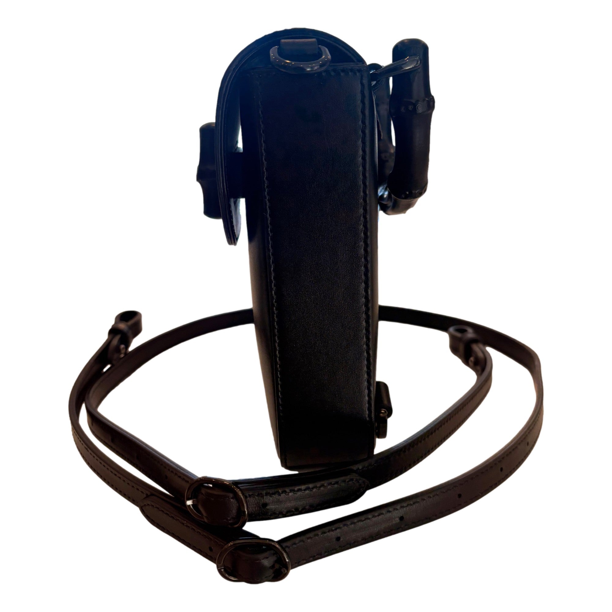 Gucci Bamboo 1947 Mini Handbag Top Handle Bag in Black Leather available at Queen Bee of Beverly Hills