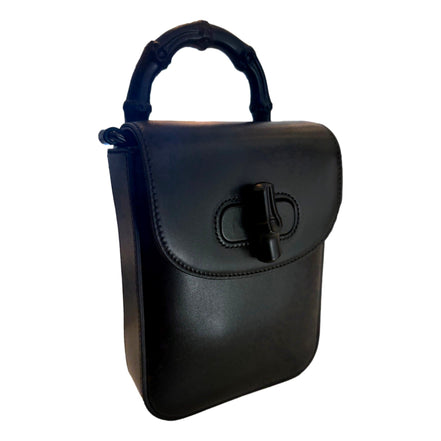 Gucci Bamboo 1947 Mini Handbag Top Handle Bag in Black Leather available at Queen Bee of Beverly Hills