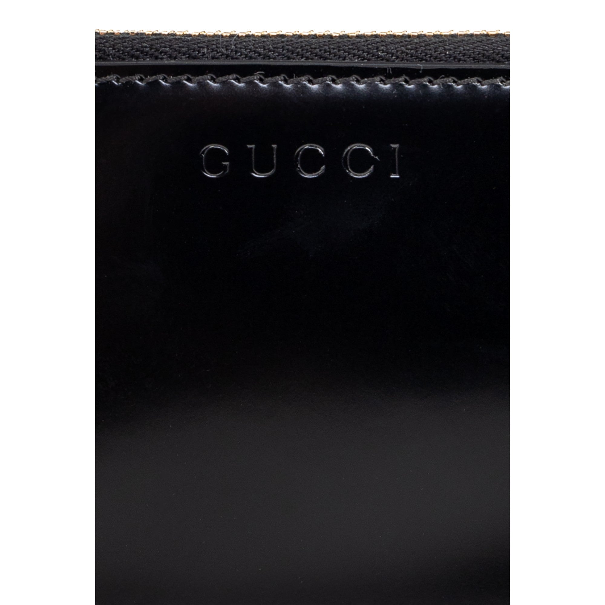 Gucci Bamboo Pull Zipper Black Patent Leather Card Case Wallet