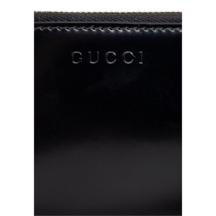 Gucci Bamboo Pull Zipper Black Patent Leather Card Case Wallet