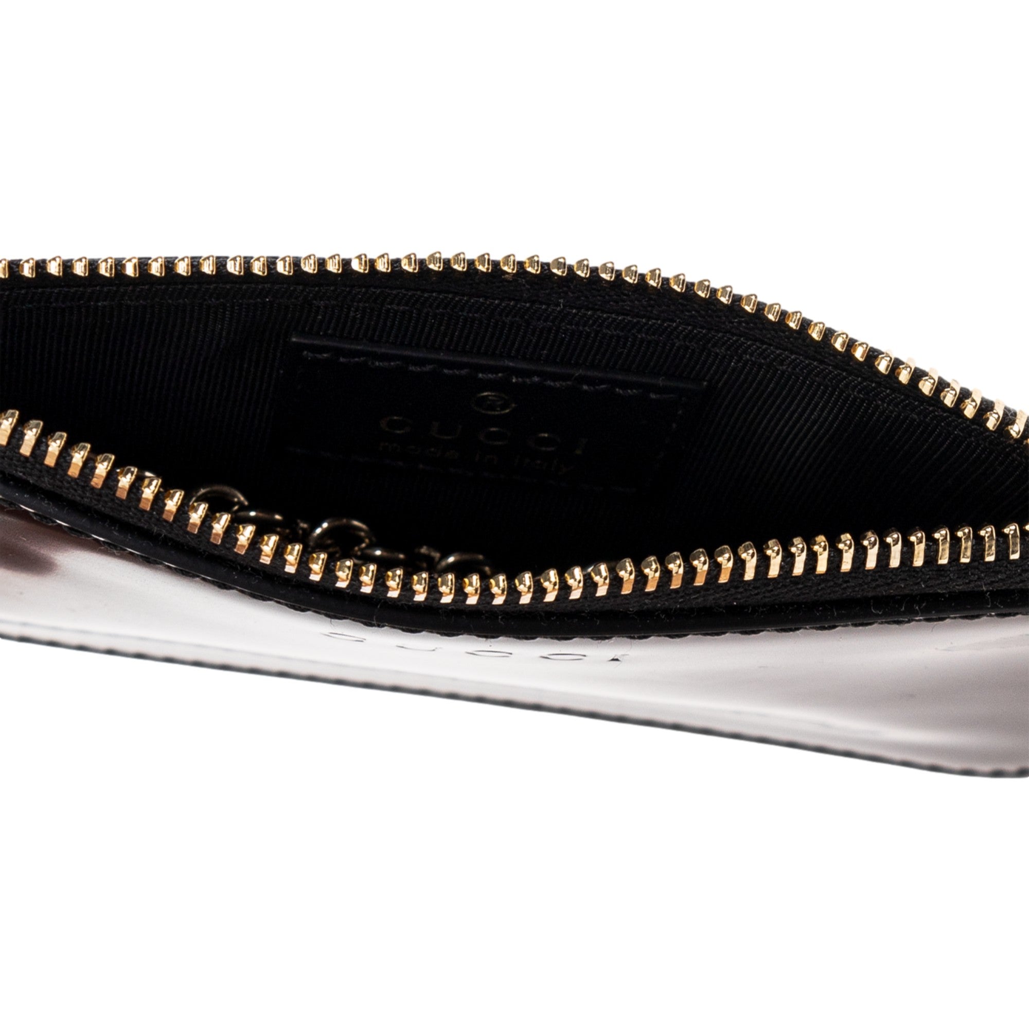 Gucci Bamboo Pull Zipper Black Patent Leather Card Case Wallet