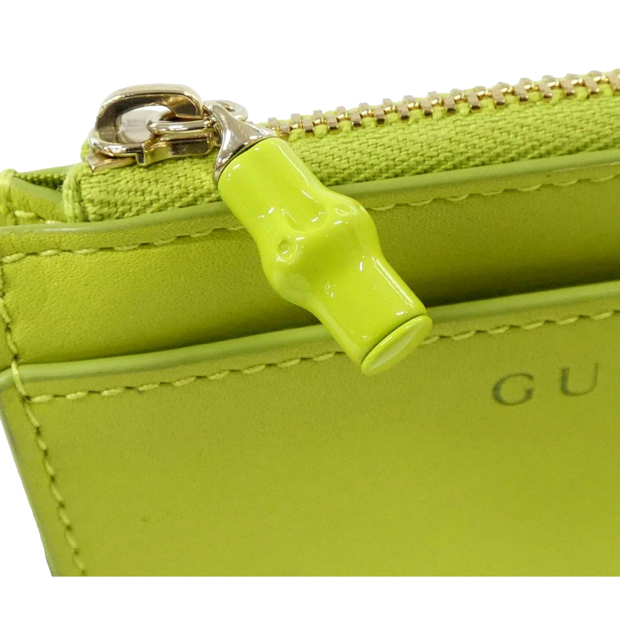 Gucci Lime Green Bamboo Card Case sold at Queen Bee of Beverly Hills