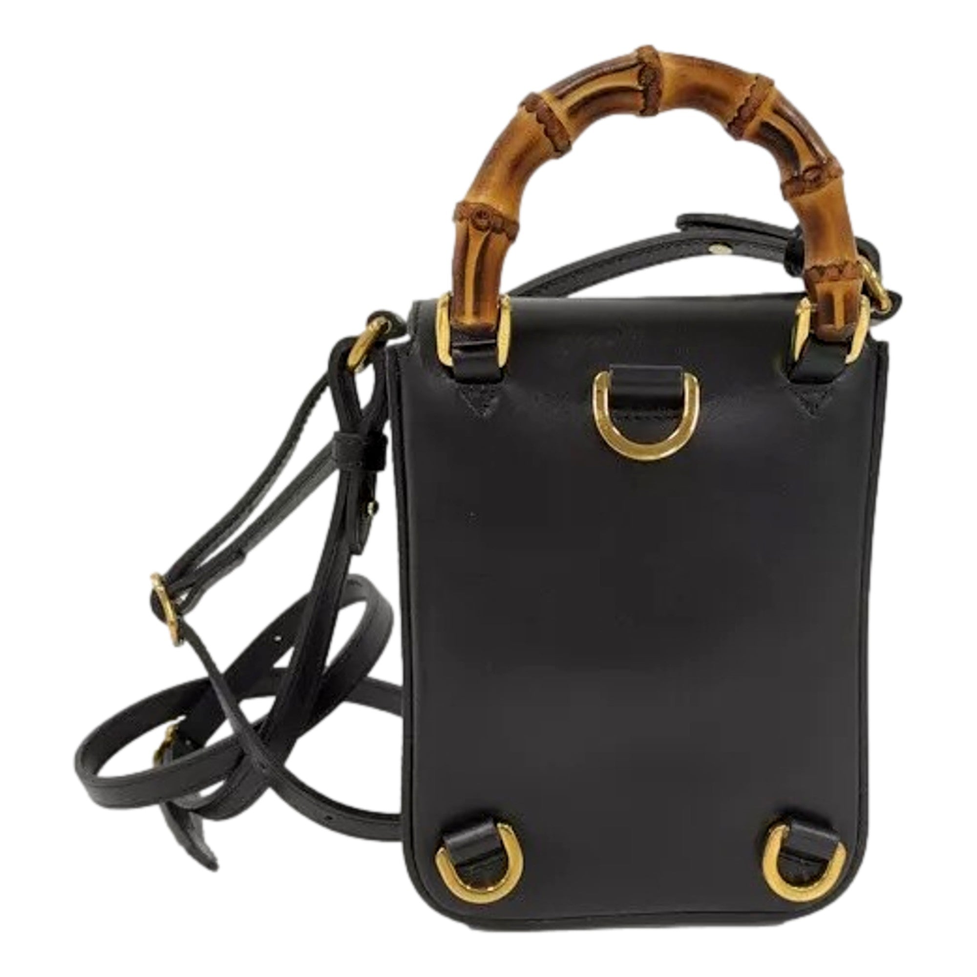 Gucci Bamboo Mini Handbag Top Handle Bag in Black Leather available at Queen Bee of Beverly Hills