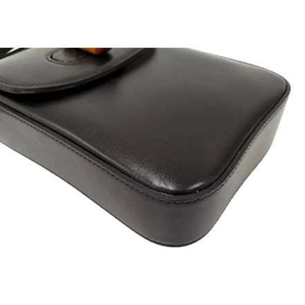 Gucci Bamboo Mini Handbag Top Handle Bag in Black Leather available at Queen Bee of Beverly Hills