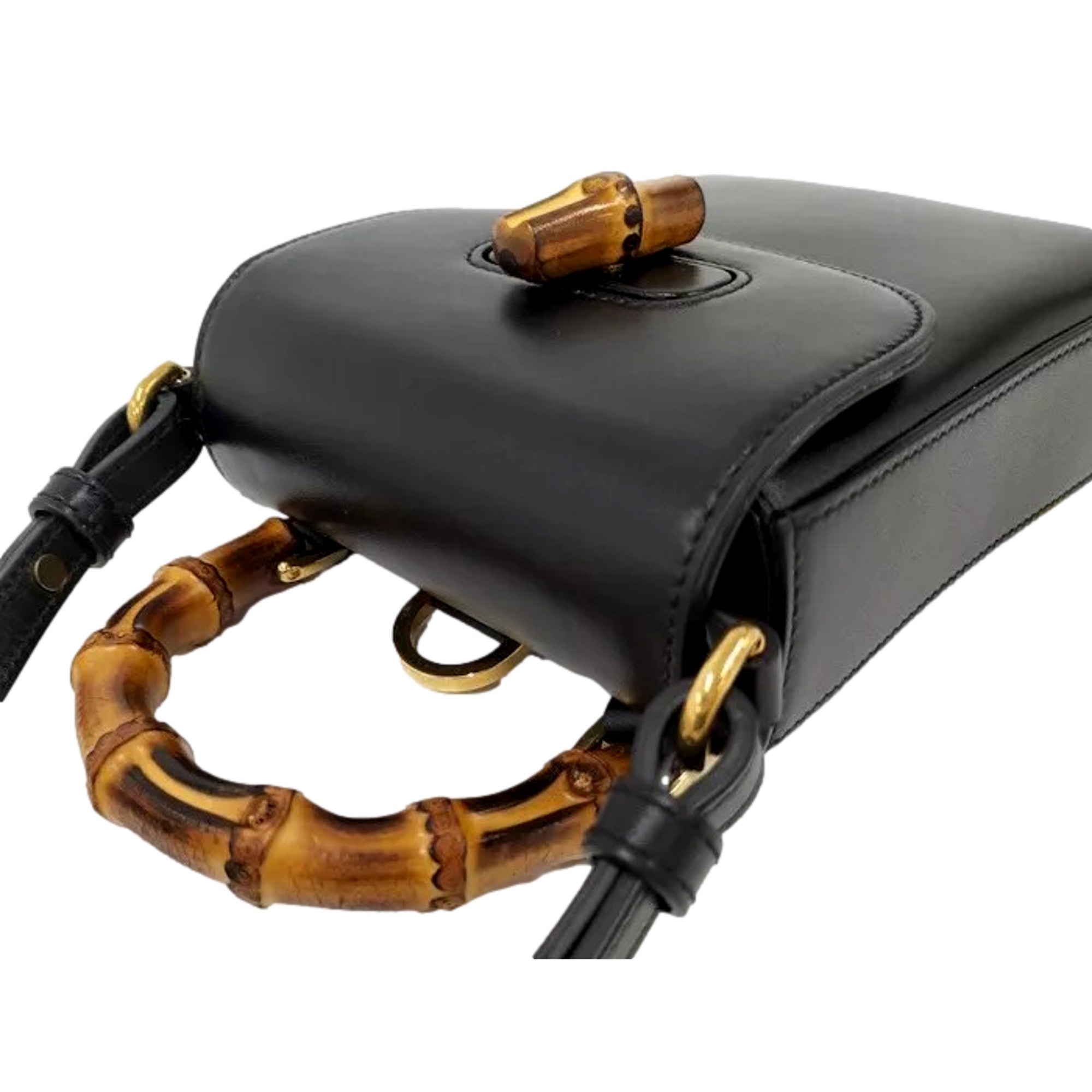 Gucci Bamboo Mini Handbag Top Handle Bag in Black Leather available at Queen Bee of Beverly Hills