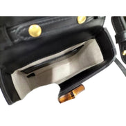 Gucci Bamboo Mini Handbag Top Handle Bag in Black Leather available at Queen Bee of Beverly Hills