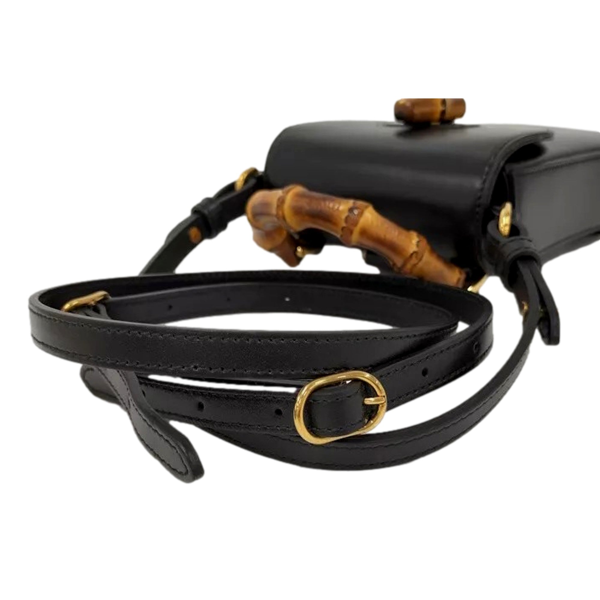 Gucci Bamboo Mini Handbag Top Handle Bag in Black Leather available at Queen Bee of Beverly Hills