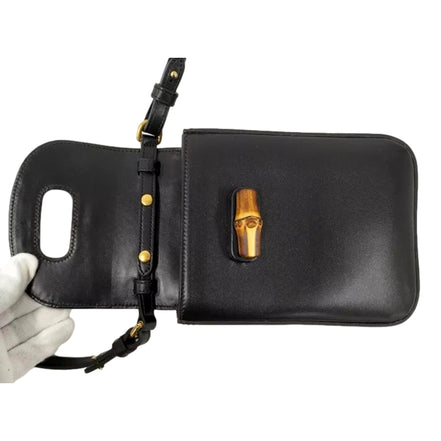 Gucci Bamboo Mini Handbag Top Handle Bag in Black Leather available at Queen Bee of Beverly Hills