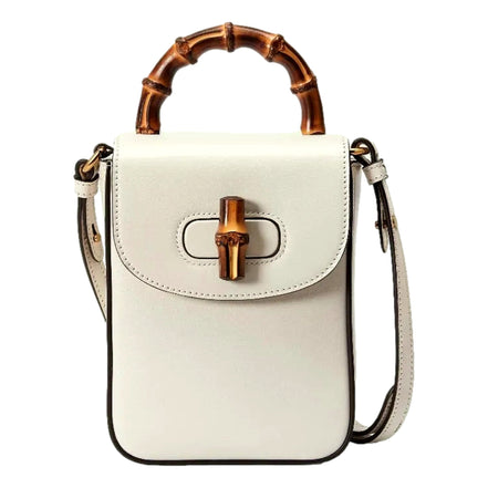 Gucci Bamboo Mini Handbag Top Handle Bag in Cream Leather available at Queen Bee of Beverly Hills